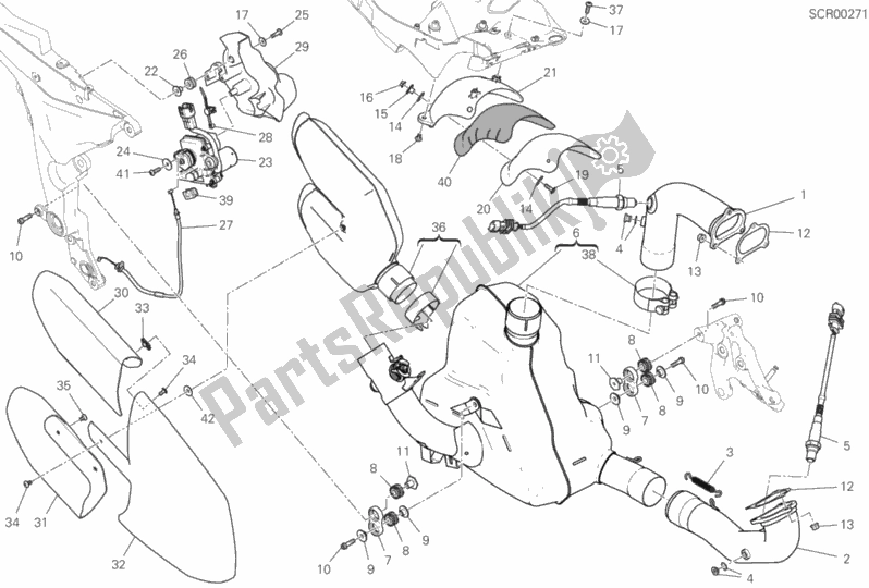 All parts for the Exhaust System of the Ducati Multistrada 1260 S Grand Tour USA 2020